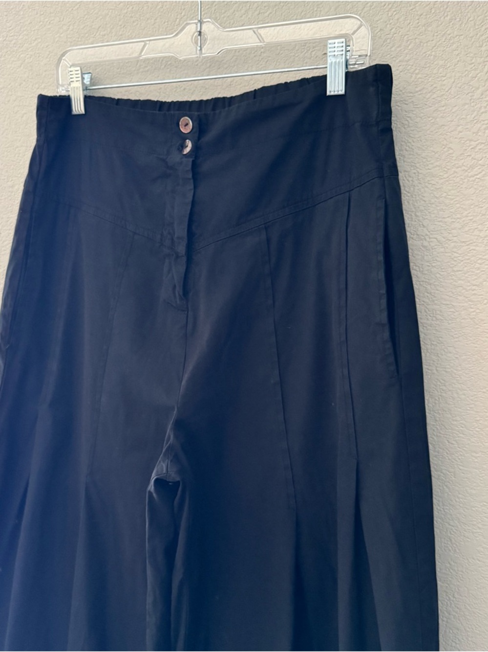 Eleven Stitch Design Wide Leg Pants Large Black Cotton Poplin Minimalist Boho - Picture 5 of 10